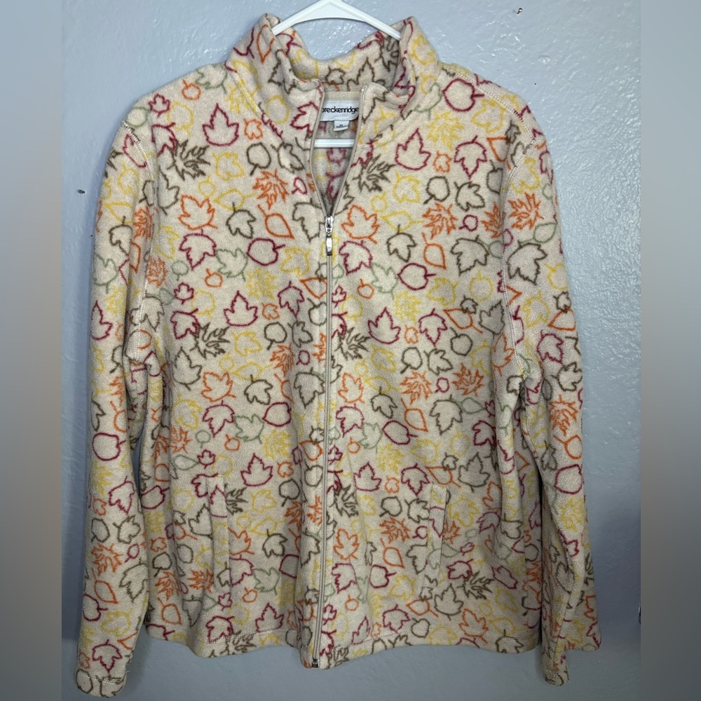 Breckenridge Multicolor fall Leaf harvest Pattern Fleece Jacket SZ XL. Halloween